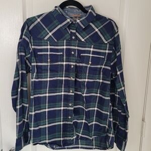 Jachs Girlfriend Green Snap Button Plaid Long Sleeve Shirt M Medium